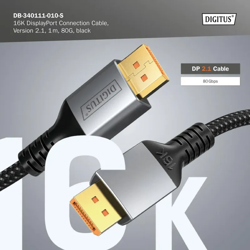 Kabel połączeniowy DIGITUS PREMIUM DisplayPort 2.1 16K60Hz DP/DP M/M czarny