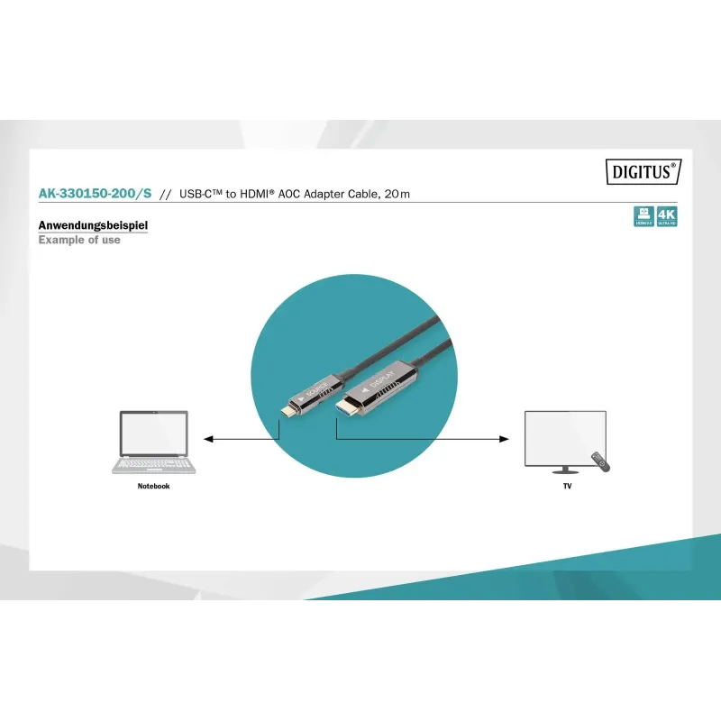 Kabel adapter DIGITUS hybrydowy AOC USB Typ C na HDMI 4K 60Hz 20m