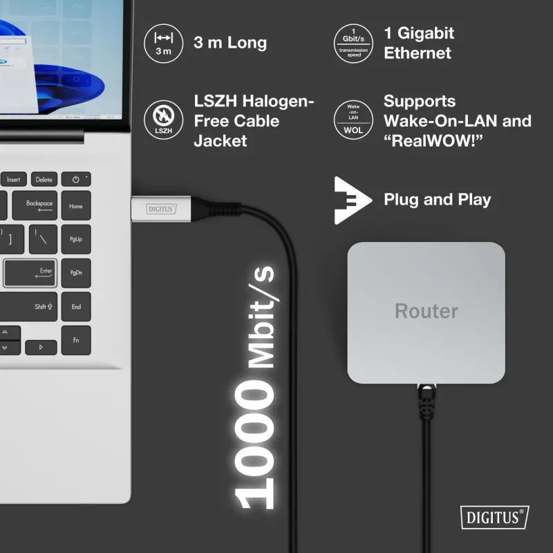 Kabel adapter DIGITUS USB-A – RJ45 Kat. 6A S/FTP, 1... | PartsPC.pl