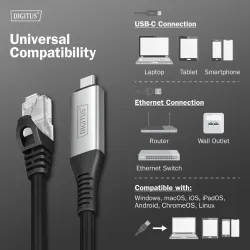 Kabel adapter DIGITUS USB-C – RJ45 Kat. 6A S/FTP, 1 Gbit/s, USB 3.2 Gen1,