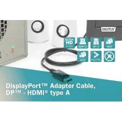 Kabel adapter DIGITUS DisplayPort 1.2 4K 60Hz UHD Typ DP/HDMI A M/M czarny