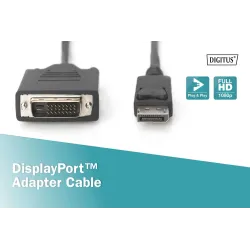 Kabel adapter DIGITUS DisplayPort z zatrzaskiem 1080p 60Hz FHD Typ DP/DVI-D