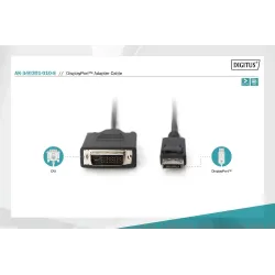 Kabel adapter DIGITUS DisplayPort z zatrzaskiem 1080p 60Hz FHD Typ DP/DVI-D