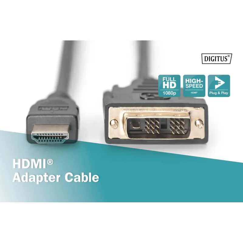 Kabel adapter DIGITUS HDMI Highspeed 1.3 Typ A / DVI-D(18+1), M/M 3m Black