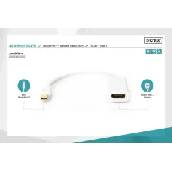 Kabel adapter DIGITUS mini Displayport 1080p 60Hz DP++ / HDMI M/Ż biały