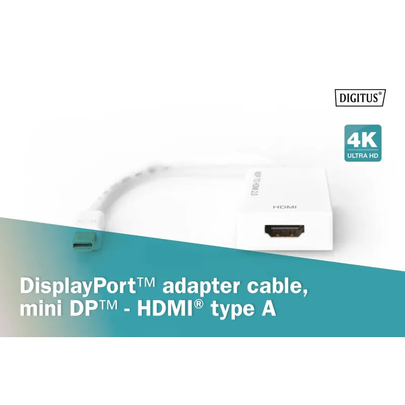 Kabel adapter DIGITUS Mini Displayport 4K 60Hz Typ mDP/HDMI M/Ż aktywny