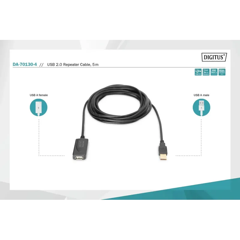 Kabel przedłużający aktywny DIGITUS DA-70130-4 USB 2.0 5m