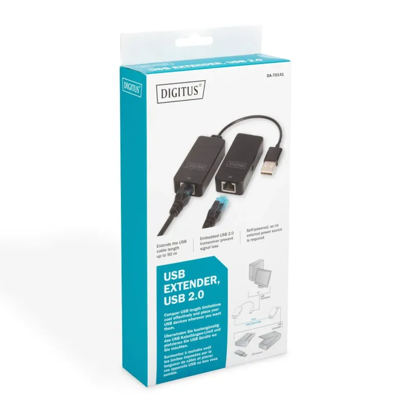 Przedłużacz/Extender DIGITUS USB 2.0 po skrętce Cat.5e/6 UTP, do 50m