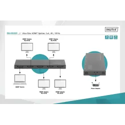 Rozdzielacz (Splitter) DIGITUS Ultra Slim HDMI 1x4, 4K 60Hz 3D HDR, HDCP