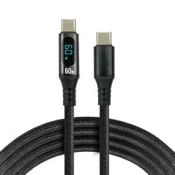 Kabel USB-C - USB-C everActive CBB-1PDL 1m 60W wbudowany wyświetlacz czarny