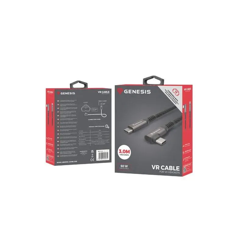 Kabel Genesis USB-C M/M 3.1 Gen 2 3M 10GB/S PD 60W VR Czarny