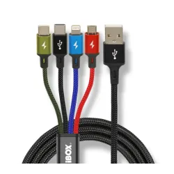 Kabel USB iBOX multi 4w1: 2x USB-C, micro USB, Ligtning - kolorowy