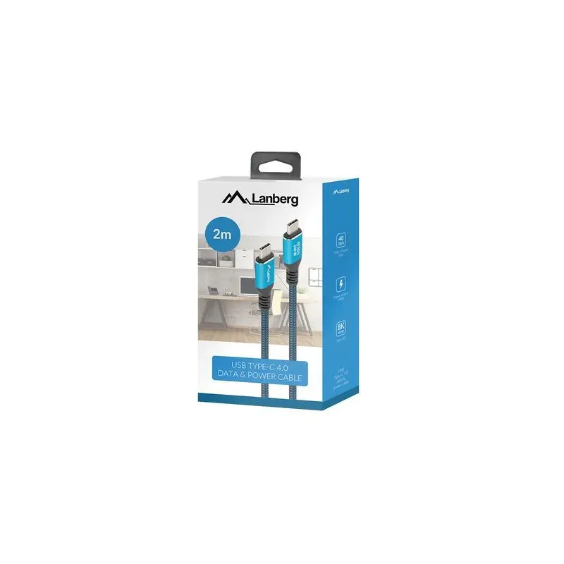 Kabel Lanberg USB-C M/M USB4 2m 240W 8K 60Hz czarno-niebieski