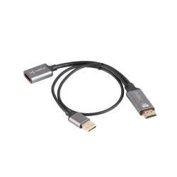 Kabel adapter Lanberg HDMI (M) - Displayport (F) 4K na kablu 20cm srebrny