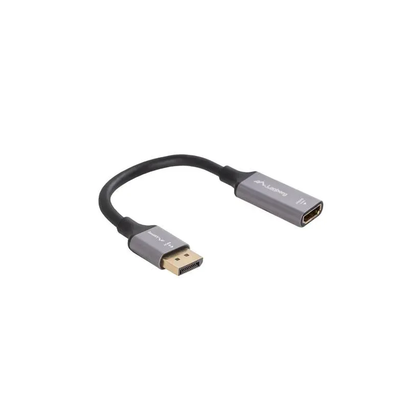 Kabel adapter Lanberg Displayport (M) - HDMI (F) 4K na kablu 20cm srebrny