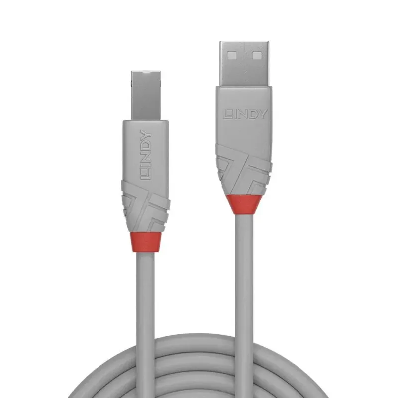 Kabel USB 2.0 LINDY Type A/B M/M Anthra Line 2m szary