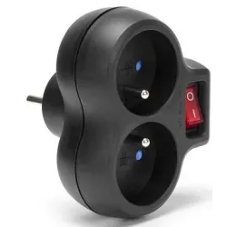 Rozgałęźnik sieciowy MONTIS MT148-BK podwójny z wyłącznikiem czarny