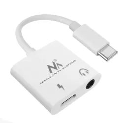 Kabel adapter Maclean MCTV-848 USB Type-C - 3,5mm mini jack PD biały