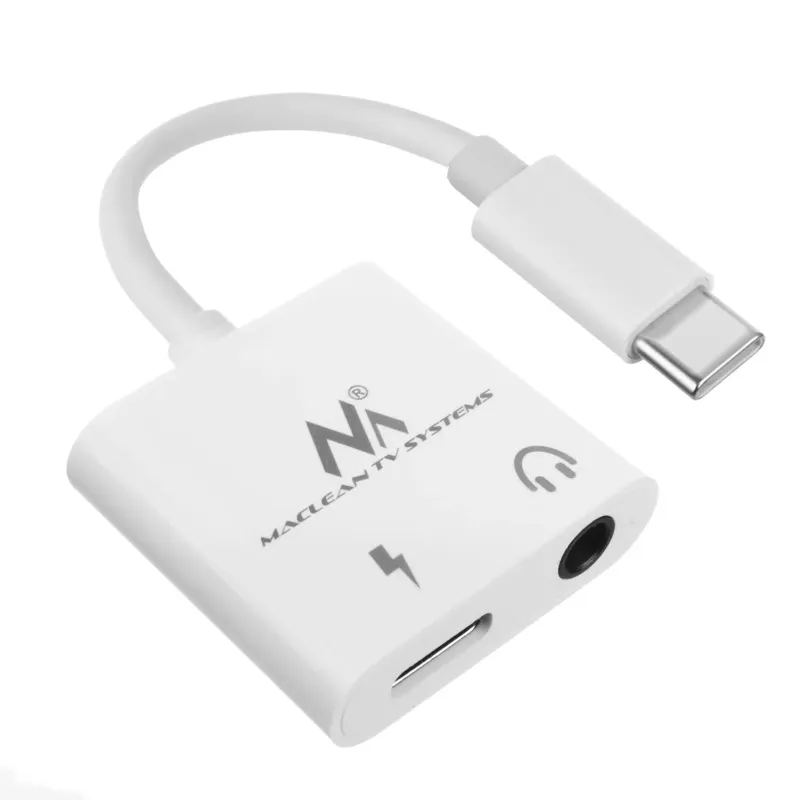 Kabel adapter Maclean MCTV-848 USB Type-C - 3,5mm mini jack PD biały
