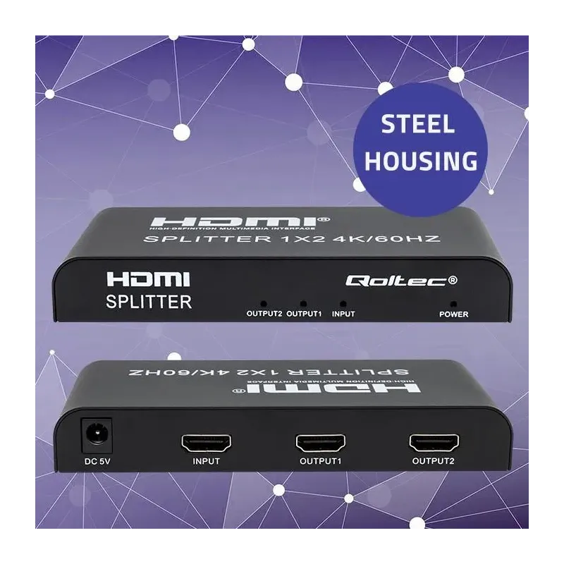 Rozdzielacz aktywny Qoltec Splitter 2 x HDMI 4K x 2K | 6Gb/s | 60Hz