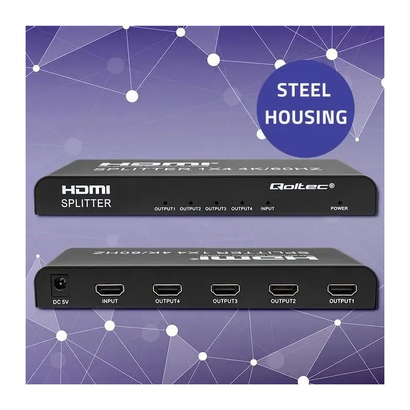 Rozdzielacz aktywny Qoltec Splitter 4 x HDMI 4K x 2K | 6Gb/s | 60Hz