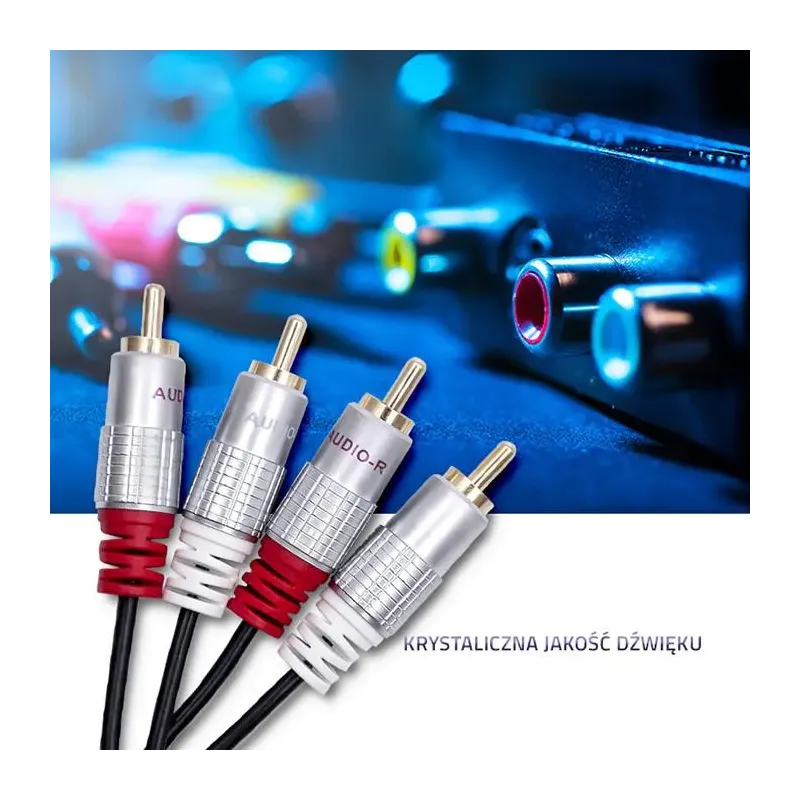 Kabel Qoltec 2xRCA męski / 2xRCA męski | 0.5m | Czarny