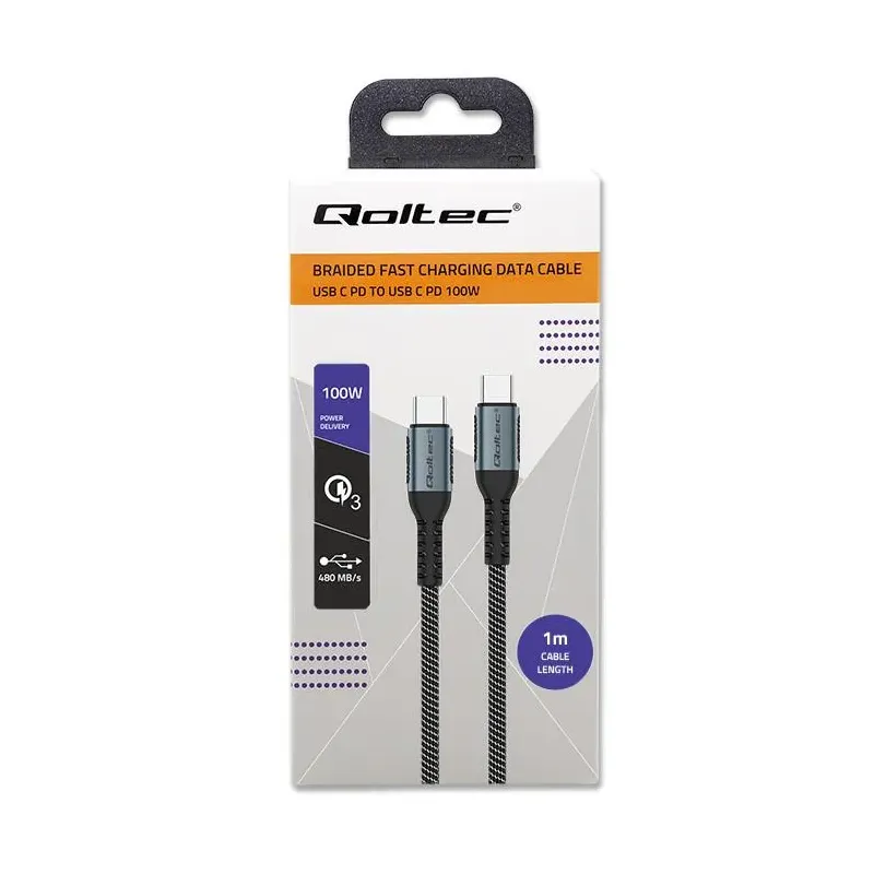Kabel USB Qoltec 2.0 typ C | USB 2.0 typ C 100W| QC 3.0 | PartsPC.pl