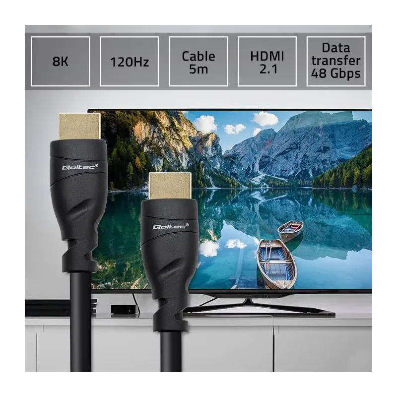 Kabel HDMI QOLTEC v2.1 Ultra High Speed 8K | 60Hz | 26AWG | GOLD | 5m