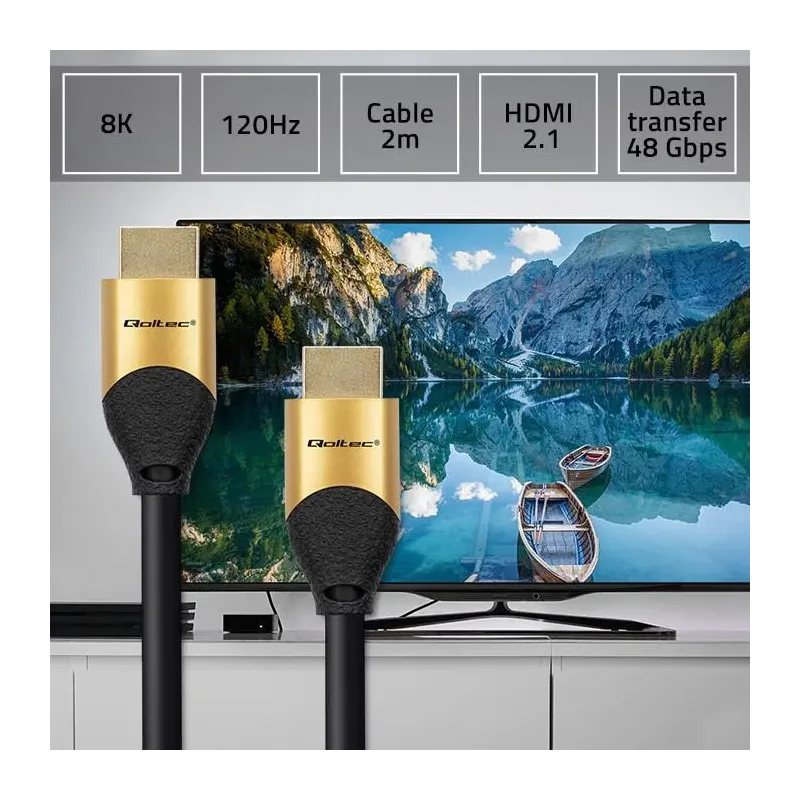 Kabel HDMI QOLTEC v2.1 Ultra High Speed 8K | 60Hz | 28AWG | GOLD | 2m