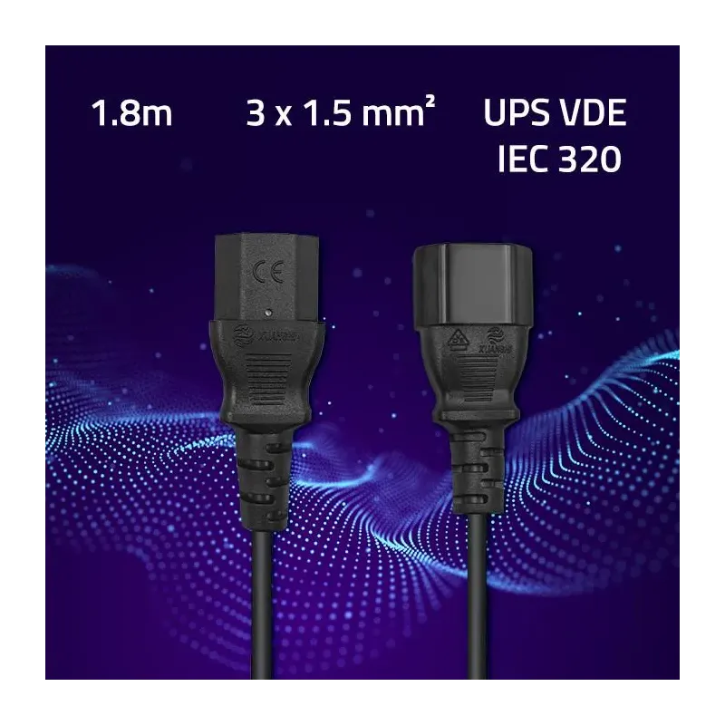 Kabel zasilający Qoltec IEC C13/C14 | 3x1.5mm2 | 1.8m