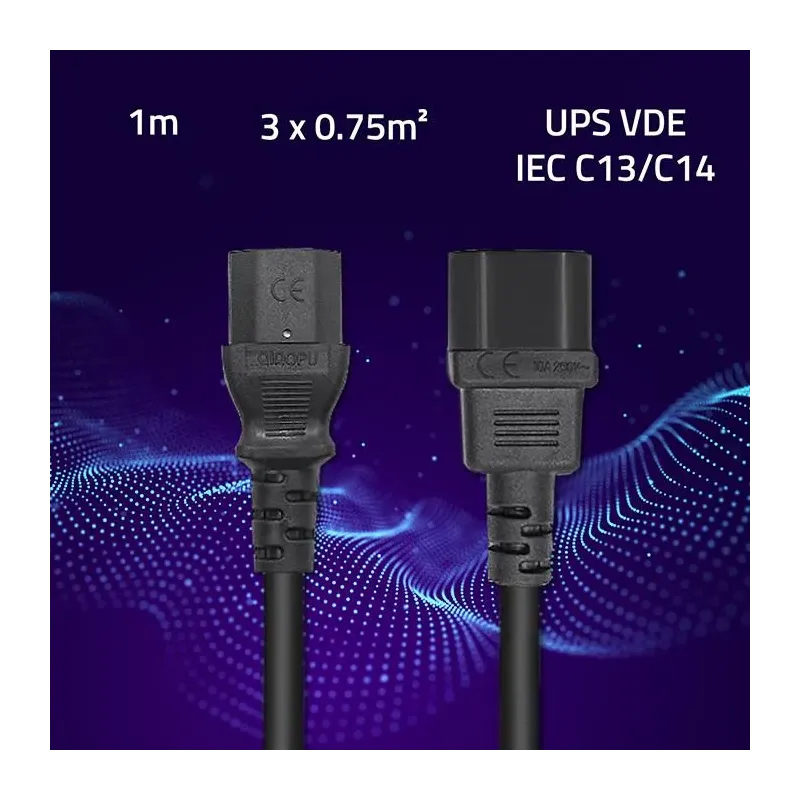 Kabel zasilający Qoltec do UPS | IEC C13/C14 | 3x0.75mm2 | 1m