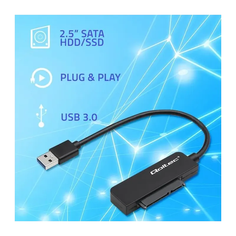 Kabel adapter Qoltec SATA | Przejściówka na dysk SSD HDD 2.5" | USB 3.0 |