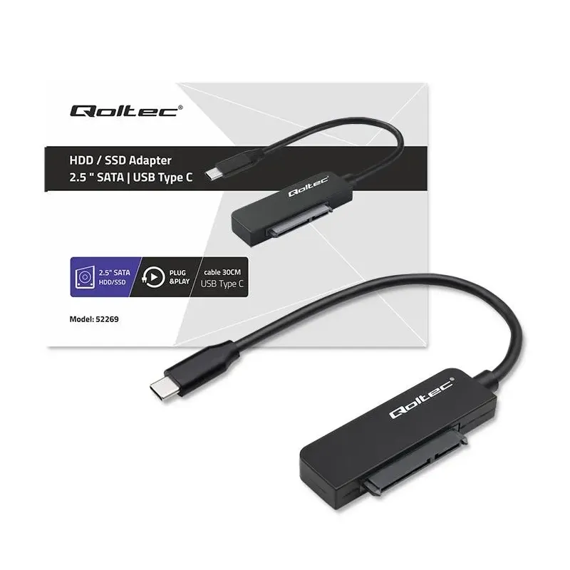 Kabel adapter Qoltec SATA | Przejściówka na dysk SSD HDD 2.5" | USB-C |