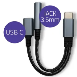 Kabel adapter Qoltec 2w1 USB-C - USB-C + Jack 3.5mm, PD 15W, 0,1m
