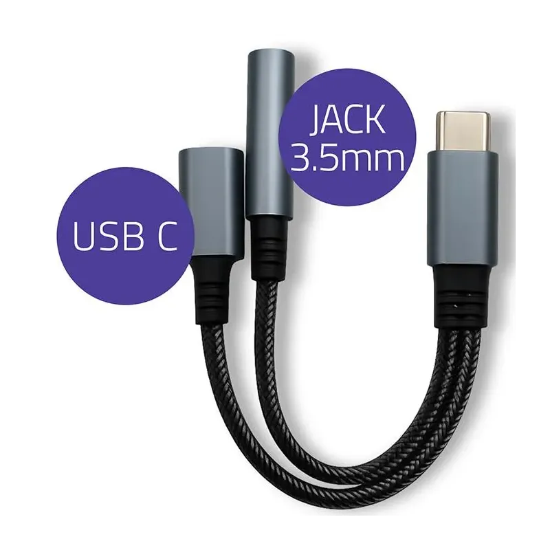 Kabel adapter Qoltec 2w1 USB-C - USB-C + Jack 3.5mm, PD 15W, 0,1m