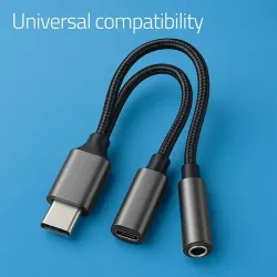 Kabel adapter Qoltec 2w1 USB-C - USB-C + Jack 3.5mm, PD 15W, 0,1m