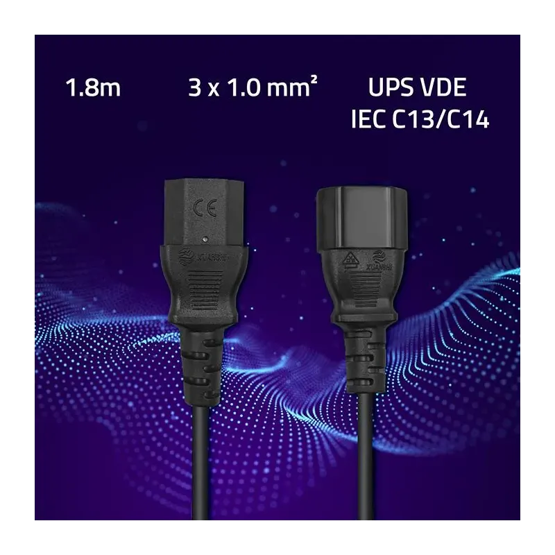 Kabel zasilający Qoltec IEC C13/C14 | 3x1.0mm2 | 1.8m