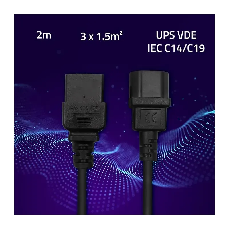 Kabel zasilający Qoltec IEC C14/C19 | 3x1.5mm2 | 2m