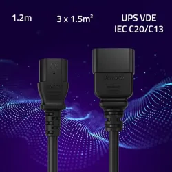 Kabel zasilający Qoltec IEC C20/C13 | 3x1.5mm2 | 1.2m | PartsPC.pl