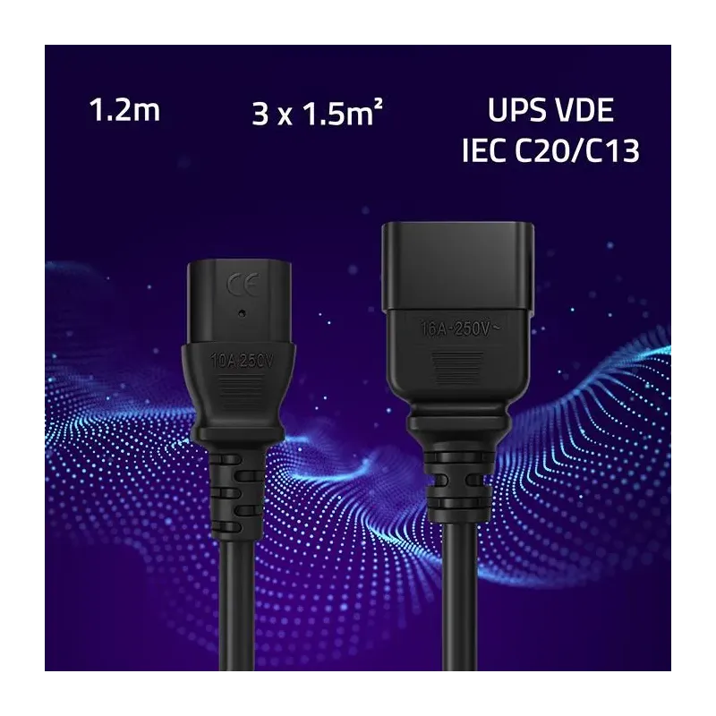 Kabel zasilający Qoltec IEC C20/C13 | 3x1.5mm2 | 1.2m | PartsPC.pl