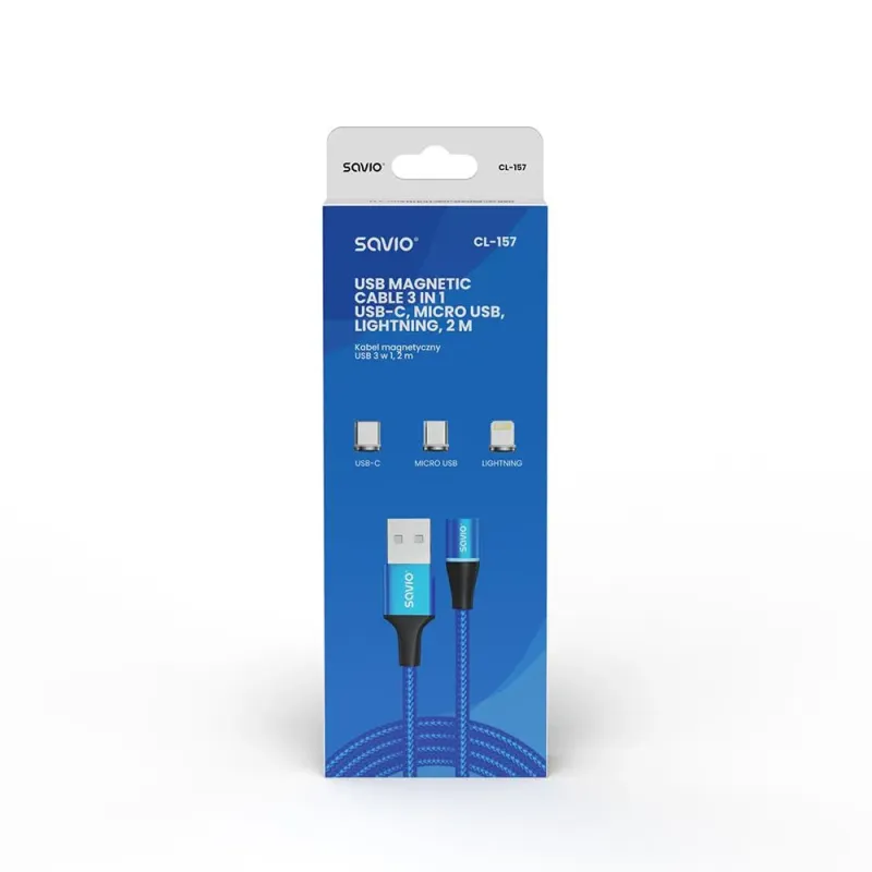 Kabel USB 2.0 SAVIO CL-157 USB – USB Typ C, Micro i Lightning, QC i PD 3.0,