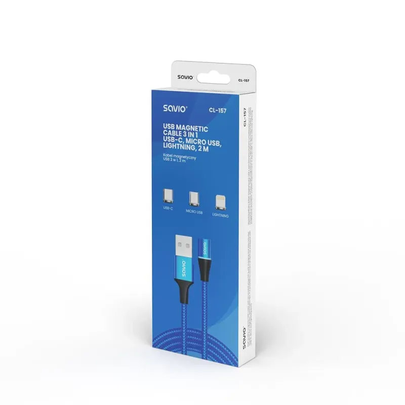 Kabel USB 2.0 SAVIO CL-157 USB – USB Typ C, Micro i Lightning, QC i PD 3.0,
