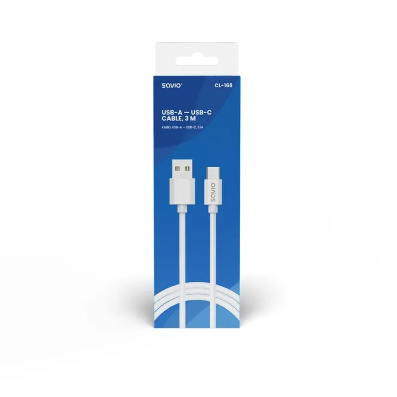 Kabel USB 2.0 SAVIO CL-168 USB A - USB C, 3m, biały
