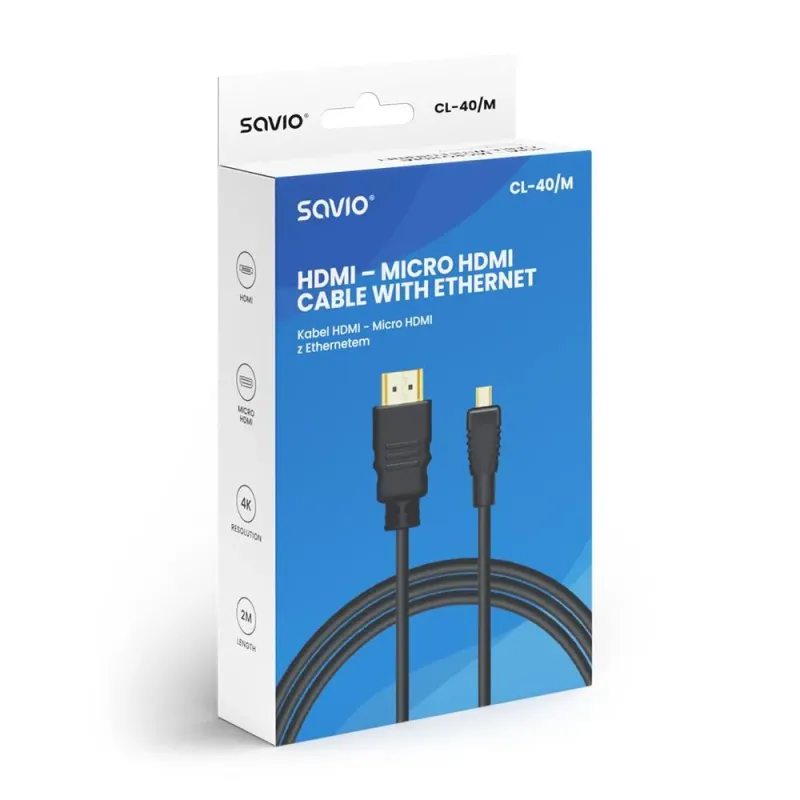 Kabel HDMI - micro HDMI Savio CL-40/M 2m czarny, złote k. v1.4