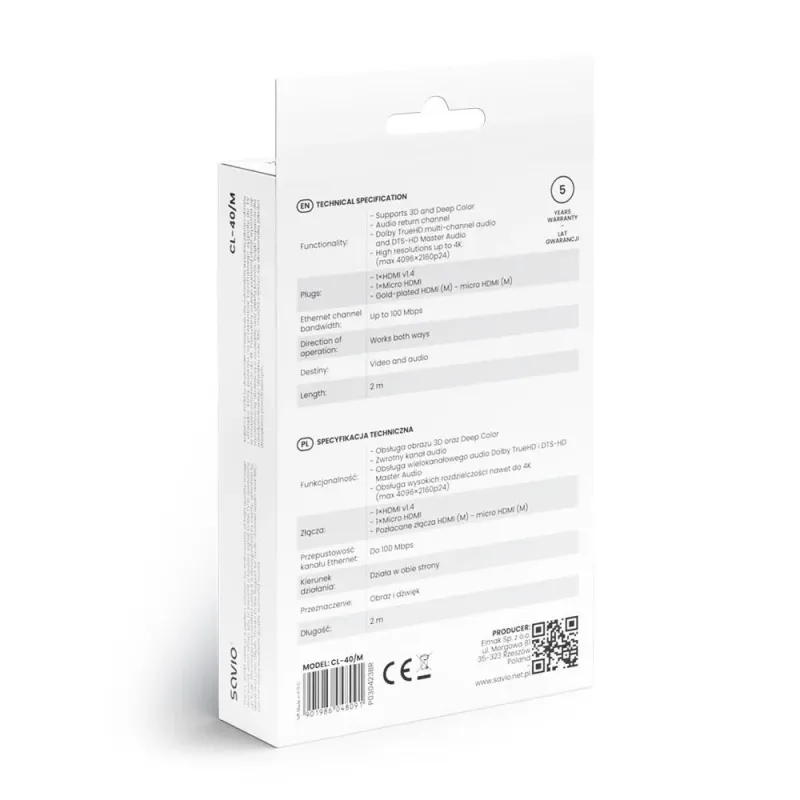 Kabel HDMI - micro HDMI Savio CL-40/M 2m czarny, złote k. v1.4