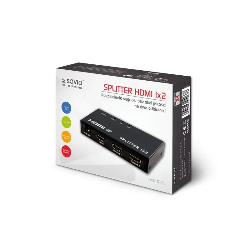 Splitter HDMI Savio CL-42 (1x IN - 2x OUT)
