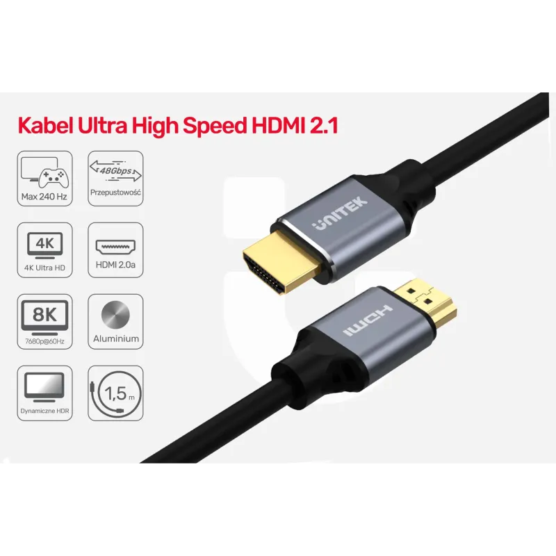 Kabel HDMI Unitek C137w v2.1 8K, UHD, 120Hz M/M 1,5m | PartsPC.pl