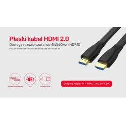 Kabel HDMI Unitek C11063BK-5M High Speed 2.0, 4K 60Hz, płaski, 5m
