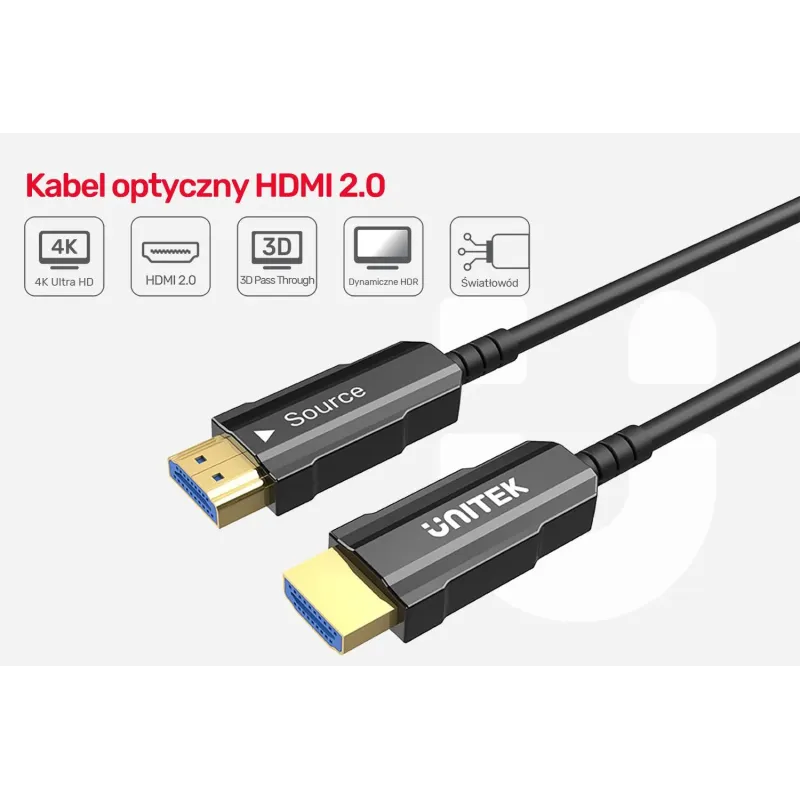 Unitek Kabel optyczny HDMI 2.0 AOC 4K 60Hz 50 m