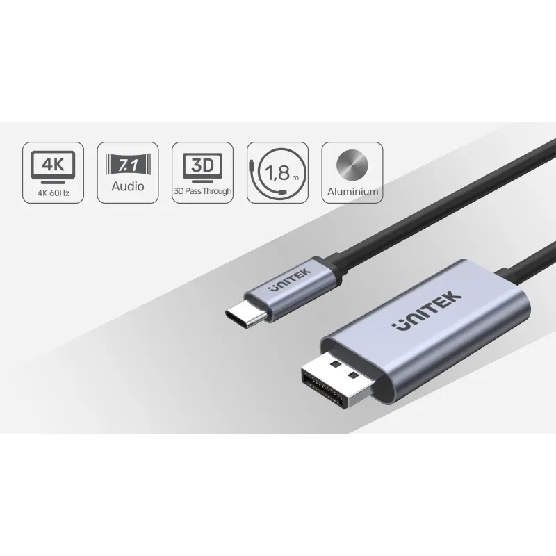 Kabel adapter Unitek V1409A USB-C - DP 1.2 4K@60Hz, 1,8m